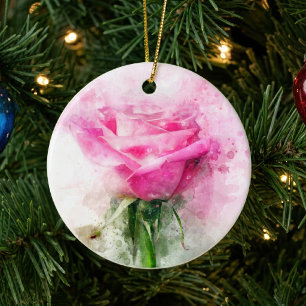 Décoration En Céramique Aquarelle de rose rose sur fond blanc