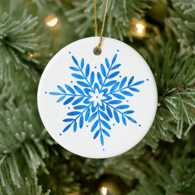 Décoration En Céramique Aquarelle Flèche de neige bleu (Arbre)
