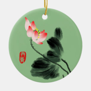 Décoration En Céramique Aquarelle Florale Lotus Vert