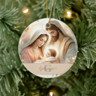 Décoration En Céramique Aquarelle florale personnalisée Bébé Jésus Nativit