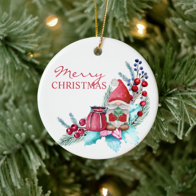 Décoration En Céramique Aquarelle Gnome Avec Arbre De Noël (Arbre)