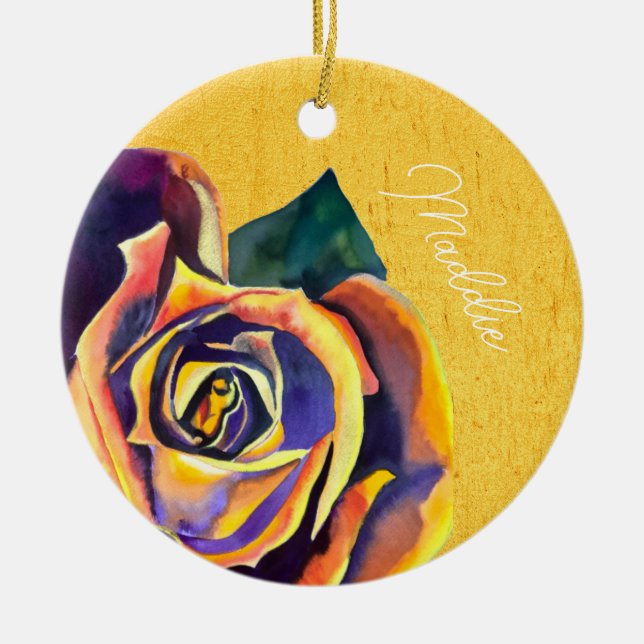 Décoration En Céramique Aquarelle gothique Rose dorée (Devant)