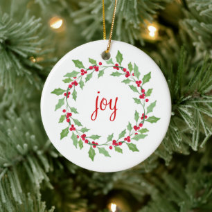 Décoration En Céramique Aquarelle Holly Wreath