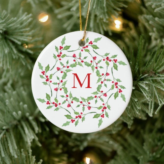 Décoration En Céramique Aquarelle Holly Wreath 2 (Arbre)