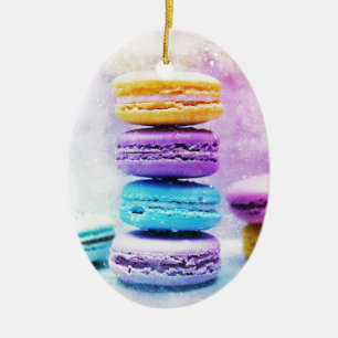 Décoration En Céramique Aquarelle Macaron Aliments Abstrait