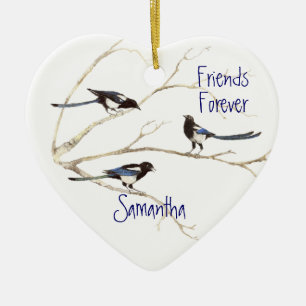 Décoration En Céramique Aquarelle Magpie Oiseau Pour toujours Amis Amitié