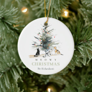 Décoration En Céramique Aquarelle mignonne Meowy Christmas Tree Chats Phot