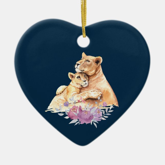 Décoration En Céramique Aquarelle mignonne Mère Lion & Cub (Devant)