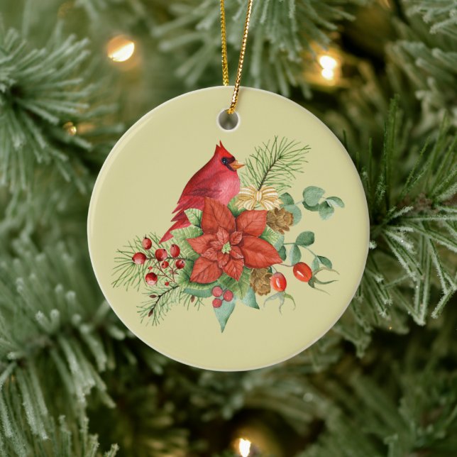 Décoration En Céramique Aquarelle Noël Cardinal rouge (Arbre)