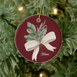 Décoration En Céramique Aquarelle Noël Vert Personnalisé