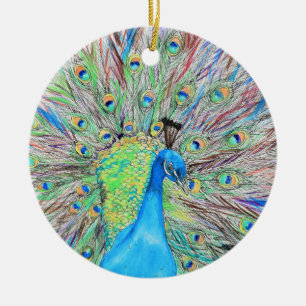 Décoration En Céramique Aquarelle Peacock peinture