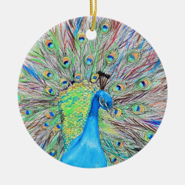 Décoration En Céramique Aquarelle Peacock peinture (Devant)