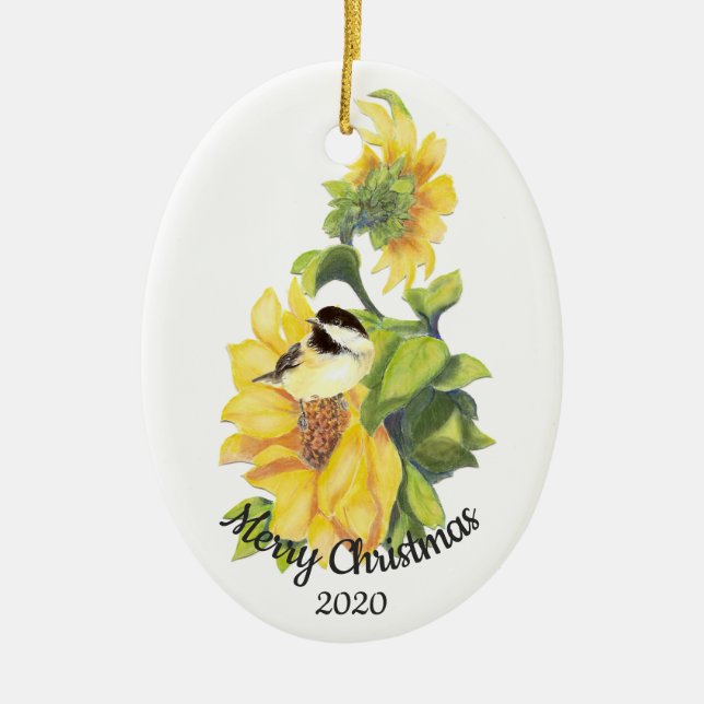 Décoration En Céramique Aquarelle personnalisée de Noël Tournesol (Devant)