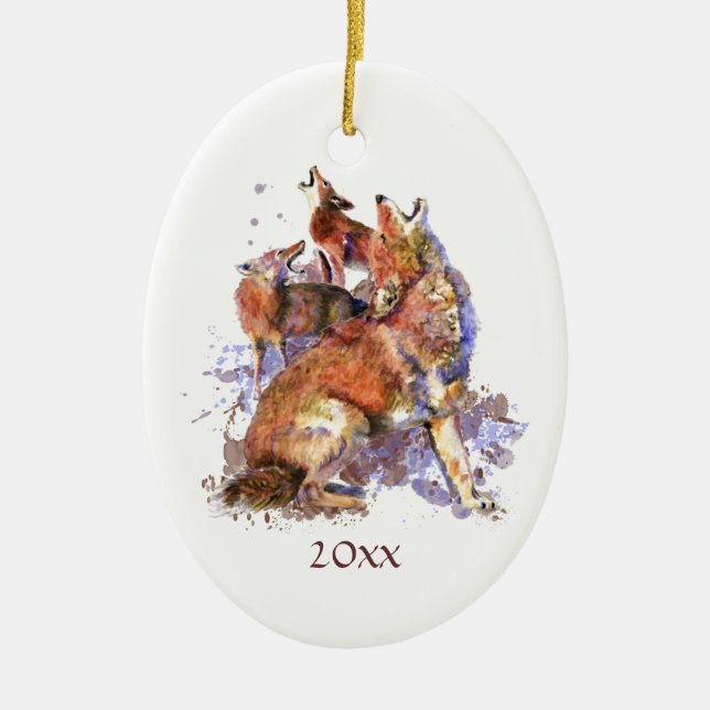 Décoration En Céramique Aquarelle personnalisée Howling Coyotes Animal Cer (Devant)