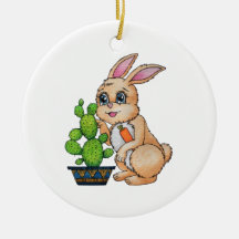Aquarelle Rabbit Et Cactus Mignons