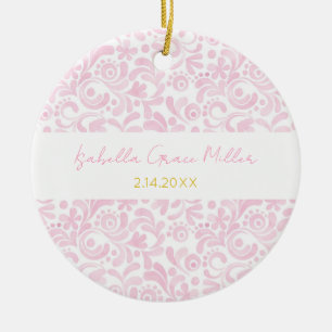 Décoration En Céramique Aquarelle rose Bébé NOM DE Fille NAISSANCE DATE de