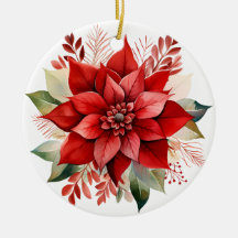 Aquarelle rouge Festive Noël Poinsettia