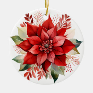 Décoration En Céramique Aquarelle rouge Festive Noël Poinsettia