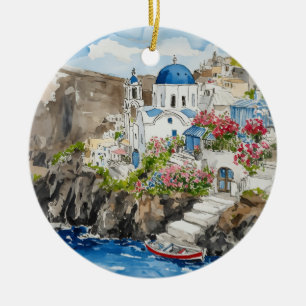 Décoration En Céramique Aquarelle Santorin Grèce