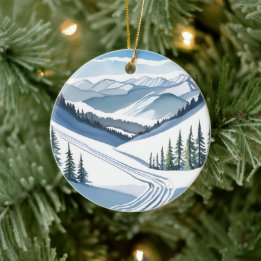 Décoration En Céramique Aquarelle Ski Mountain