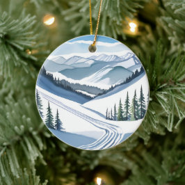 Décoration En Céramique Aquarelle Ski Mountain