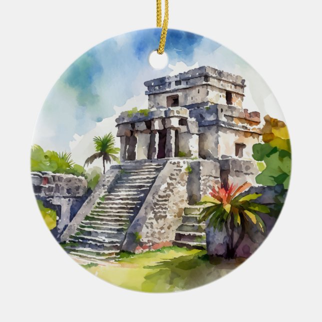 Décoration En Céramique Aquarelle Tulum Mexico (Devant)