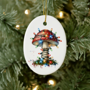 Décoration En Céramique Aquarelle Whimsical Vintage Champignons Noël