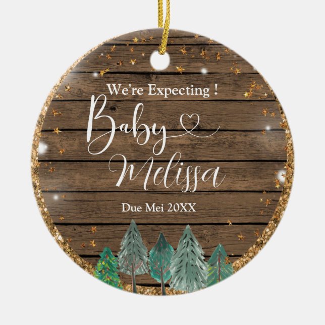 Décoration En Céramique Arbre à pin à bois Nous attendons des parents (Devant)