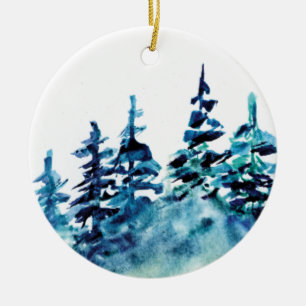 Décoration En Céramique Arbre à pin aquarelle personnalisé