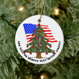Décoration En Céramique Arbre de Camouflage avec drapeau américain Noël