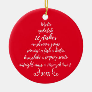 Décoration En Céramique Arbre de Noël ethnique polonais Wigilia Rouge Bla