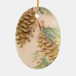 Décoration En Céramique Arbre de Noël Pinecones Éclairer Vintage