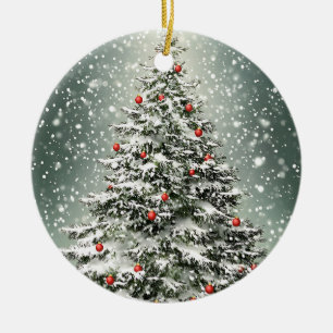 Décoration En Céramique Arbre de Noël vert Neige blanche Belle