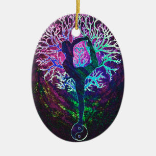 Décoration En Céramique Arbre de yoga Paix Arc-en-ciel