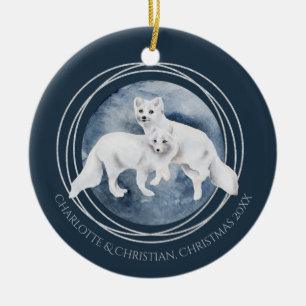 Décoration En Céramique Arctic Fox Paires d'hiver Christmas Personalized