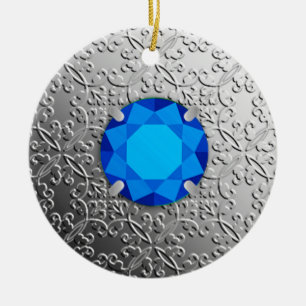 Décoration En Céramique Argent Damask avec un faux gemstone saphir