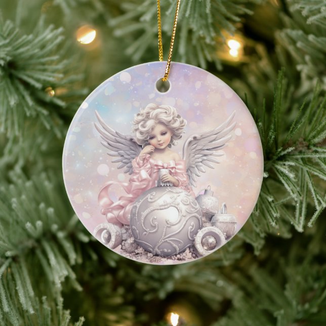 Décoration En Céramique Argent rose Noël Angel fille (Arbre)