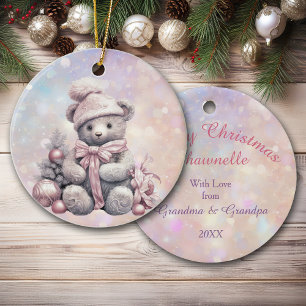 Décoration En Céramique Argent rose Noël Teddy Bear Grandgirl