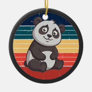 Décoration En Céramique Art de Panda Rétro Timide au Coucher du Soleil