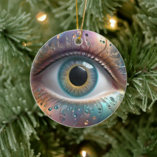 Décoration En Céramique Art Fractal Blue Eyeball,