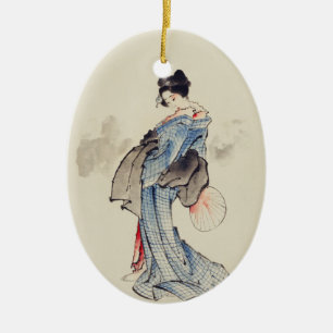 Décoration En Céramique Art traditionnel japonais de geisha en kimono