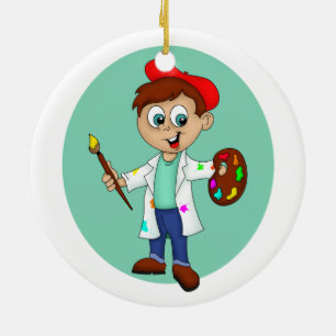 Décoration En Céramique Artiste de dessin animé masculin avec pinceau et p