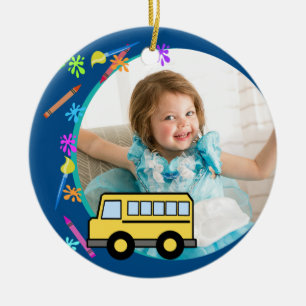 Décoration En Céramique Arts et artisanat Bus scolaire Bleu