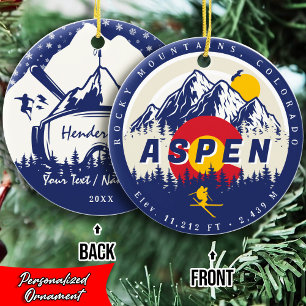 Décoration En Céramique Aspen Colorado Drapeau Ski Mountain Sunset Souveni