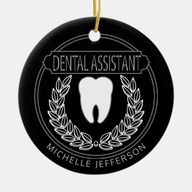 Décoration En Céramique Assistant 🦷 dentaire - Noir, Blanc et Argent (Devant)