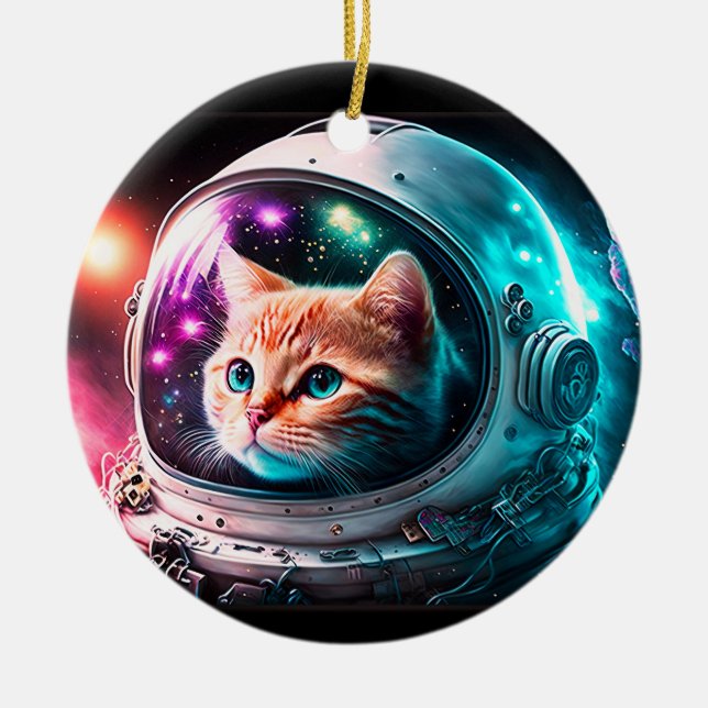 Décoration En Céramique Astronaut de chat spatial drôle Kitty Galaxy Unive (Devant)