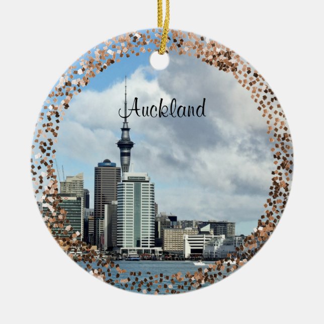 Décoration En Céramique Auckland Cityscape, étiqueté, (Devant)