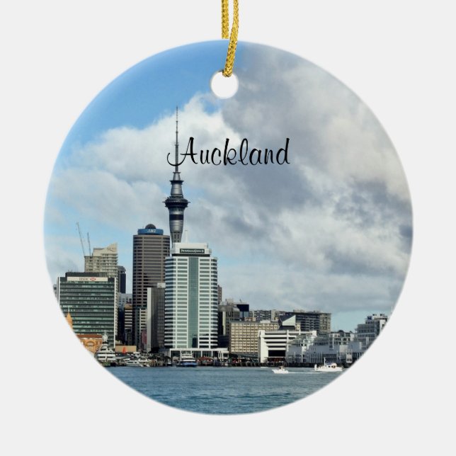 Décoration En Céramique Auckland Cityscape, étiqueté, (Devant)