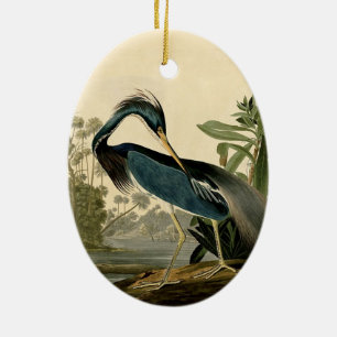 Décoration En Céramique Audubon Héron de Louisiane Oiseaux Amérique Art