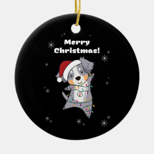 Décoration En Céramique Australian Shepherd Merry Christmas Winter (Devant)